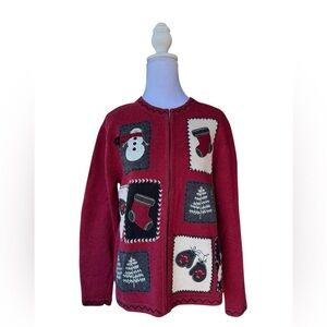 Vtg Christmas Sweater Women Small Full Zip Wool/Angora Grandma Cottagecore Artsy